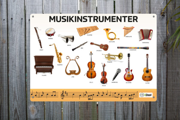 Musikinstrumenter rytmik læringstavle hænger på hegn